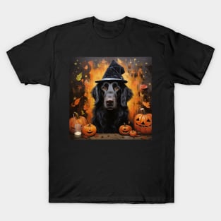 Halloween Flat Coated Retriever with Hat T-Shirt